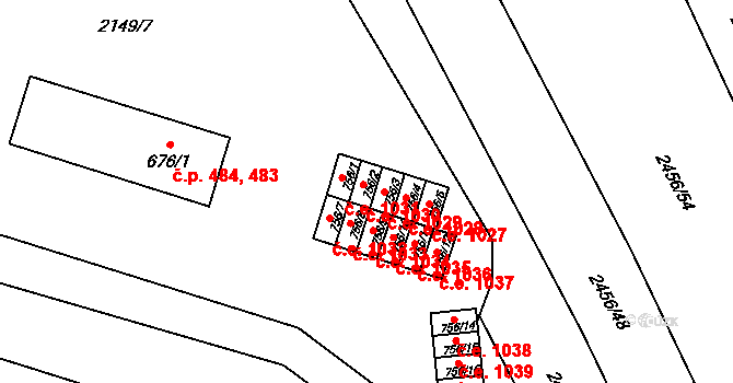 Dědice 1030, Vyškov na parcele st. 756/2 v KÚ Dědice u Vyškova, Katastrální mapa