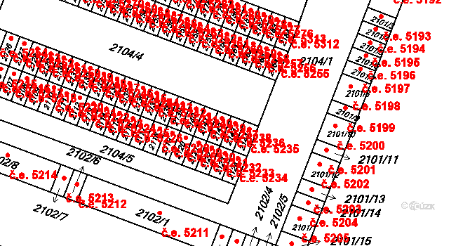Kadaň 5236 na parcele st. 2143 v KÚ Kadaň, Katastrální mapa
