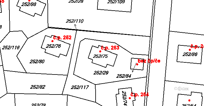 Chlum 253, Křemže na parcele st. 252/75 v KÚ Chlum u Křemže, Katastrální mapa