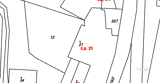 Trhavice 23, Norberčany na parcele st. 21 v KÚ Trhavice, Katastrální mapa