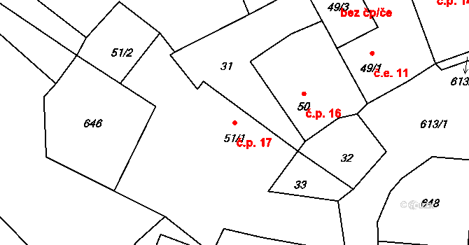 Běhařov 17 na parcele st. 51/1 v KÚ Běhařov, Katastrální mapa