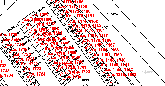 Teplické Předměstí 1166,1178, Bílina na parcele st. 1664/10 v KÚ Bílina, Katastrální mapa