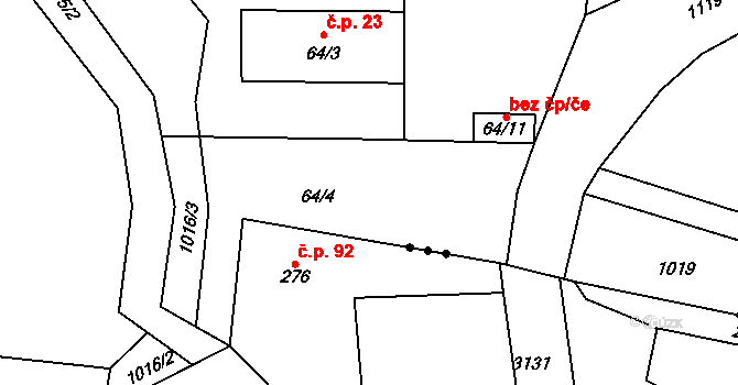 Řehenice 92 na parcele st. 64/4 v KÚ Malešín, Katastrální mapa