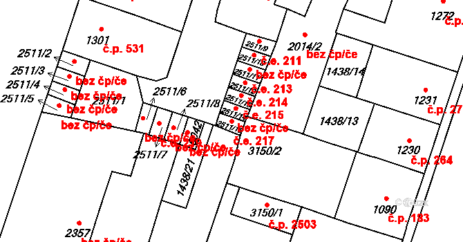 Cheb 217 na parcele st. 2511/15 v KÚ Cheb, Katastrální mapa