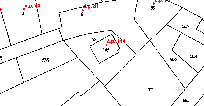 Střezimíř 111 na parcele st. 141 v KÚ Střezimíř, Katastrální mapa