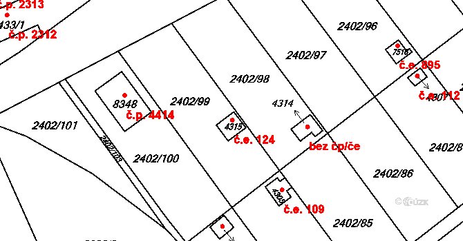Kroměříž 124 na parcele st. 4315 v KÚ Kroměříž, Katastrální mapa