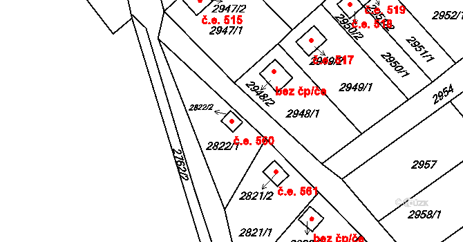 Kopřivnice 560 na parcele st. 2822/2 v KÚ Kopřivnice, Katastrální mapa