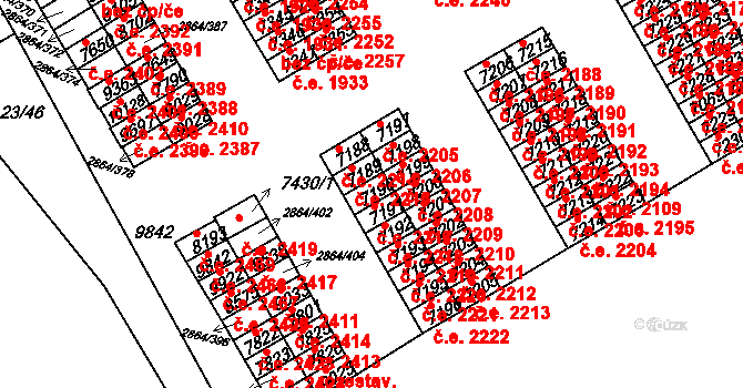 Hodonín 2216 na parcele st. 7190 v KÚ Hodonín, Katastrální mapa