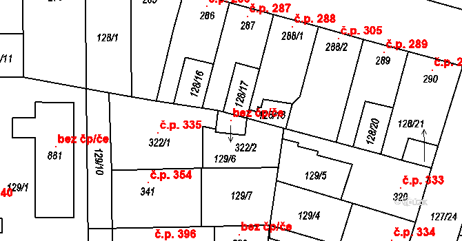 Lenešice 40013049 na parcele st. 322/2 v KÚ Lenešice, Katastrální mapa