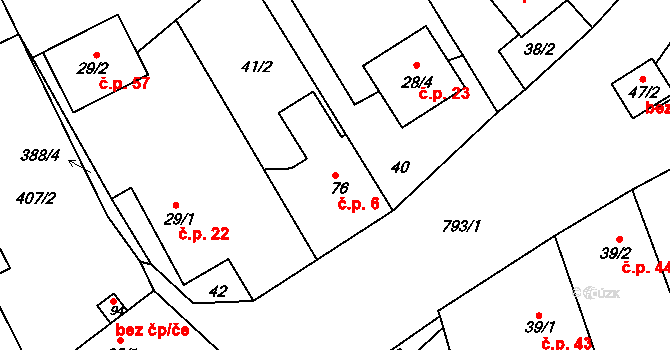 Jamnice 6, Stěbořice na parcele st. 76 v KÚ Jamnice, Katastrální mapa