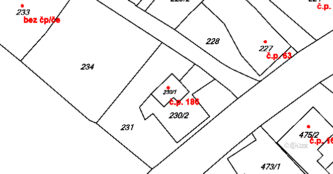 Vrbice 186, Bohumín na parcele st. 230/1 v KÚ Vrbice nad Odrou, Katastrální mapa
