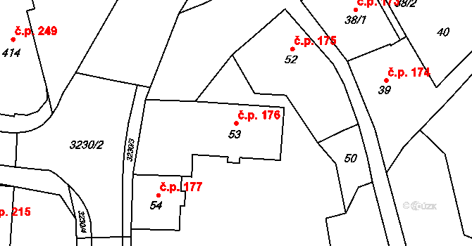 Vítkov 176 na parcele st. 53 v KÚ Vítkov, Katastrální mapa