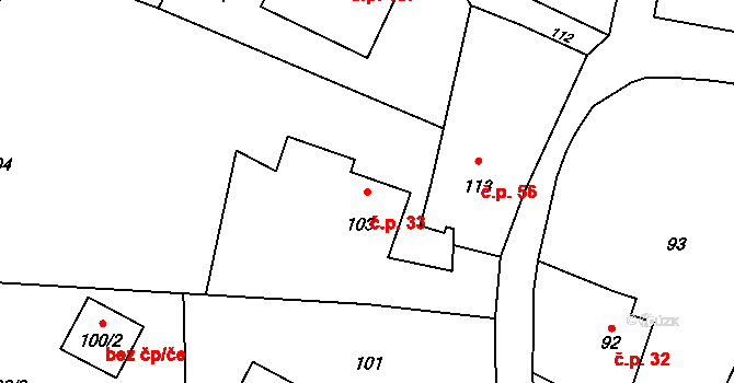 Děhylov 33 na parcele st. 103 v KÚ Děhylov, Katastrální mapa