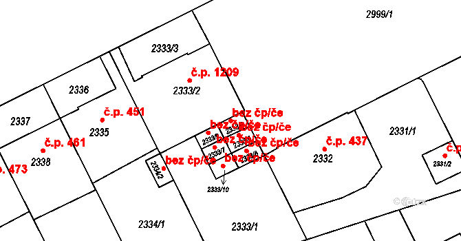Opava 43792049 na parcele st. 2333/4 v KÚ Opava-Předměstí, Katastrální mapa
