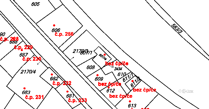 Březnice 44428049 na parcele st. 607/4 v KÚ Březnice, Katastrální mapa
