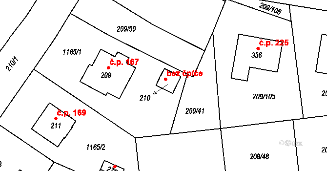Žichovice 45157049 na parcele st. 210 v KÚ Žichovice, Katastrální mapa