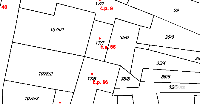 Březová 65 na parcele st. 17/7 v KÚ Březová u Vítkova, Katastrální mapa