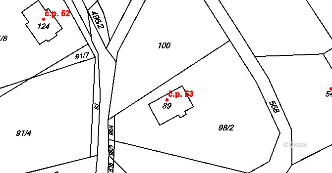 Martinice u Dolních Kralovic 53, Dolní Kralovice na parcele st. 89 v KÚ Martinice u Dolních Kralovic, Katastrální mapa
