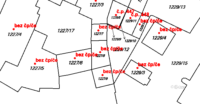 Vyškov 45846049 na parcele st. 1227/8 v KÚ Vyškov, Katastrální mapa