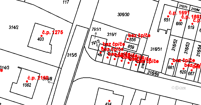 Hradec Králové 46384049 na parcele st. 409 v KÚ Kluky, Katastrální mapa