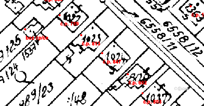 Květná 847, Strání na parcele st. 1024 v KÚ Strání, Katastrální mapa