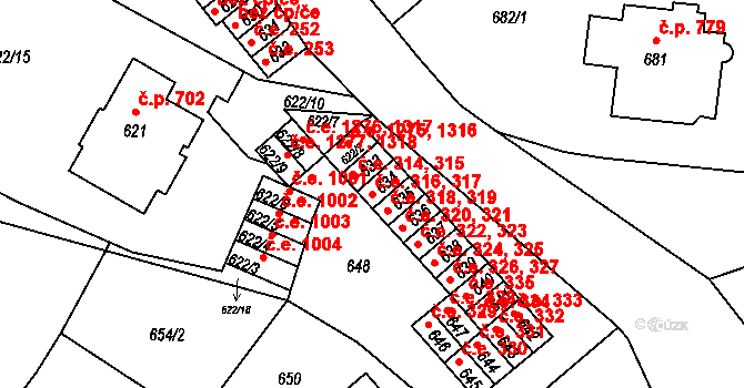 Děčín II-Nové Město 316,317, Děčín na parcele st. 634 v KÚ Děčín, Katastrální mapa