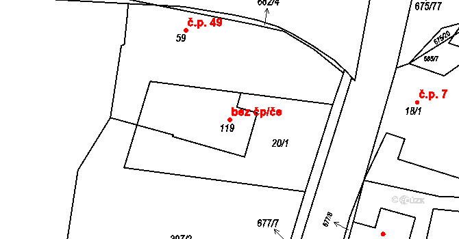 Kelč 49723049 na parcele st. 119 v KÚ Němetice, Katastrální mapa