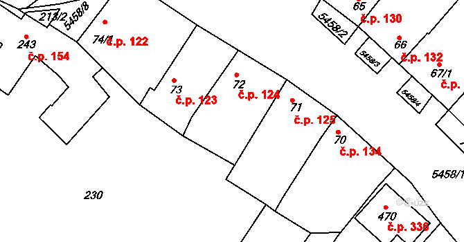 Pitín 124 na parcele st. 72 v KÚ Pitín, Katastrální mapa