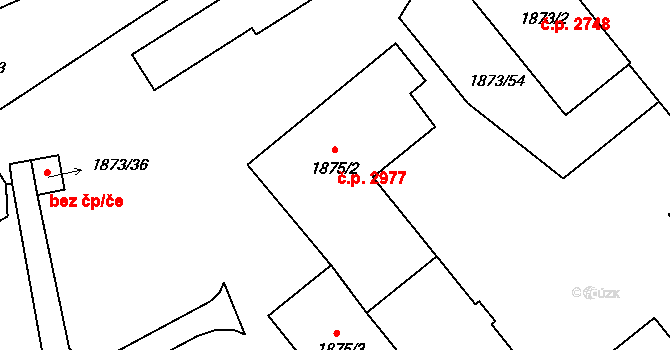 Louny 2977 na parcele st. 1875/2 v KÚ Louny, Katastrální mapa