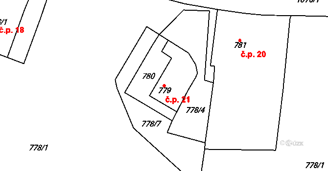 Saběnice 21, Havraň na parcele st. 779 v KÚ Havraň, Katastrální mapa