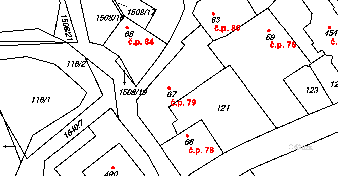 Rosice 79 na parcele st. 67 v KÚ Rosice u Chrasti, Katastrální mapa