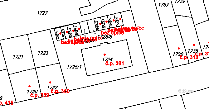 Litomyšlské Předměstí 361, Vysoké Mýto na parcele st. 1724 v KÚ Vysoké Mýto, Katastrální mapa