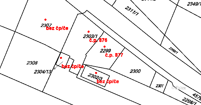 Třešť 877 na parcele st. 2299 v KÚ Třešť, Katastrální mapa