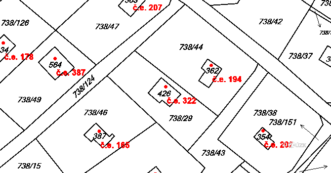Vlkančice 322 na parcele st. 426 v KÚ Vlkančice, Katastrální mapa