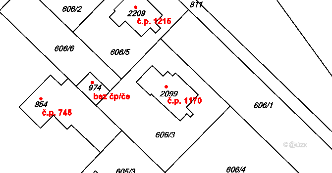 Neratovice 1170 na parcele st. 2099 v KÚ Neratovice, Katastrální mapa
