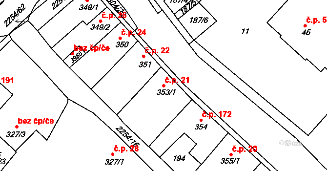 Sušice II 21, Sušice na parcele st. 353/1 v KÚ Sušice nad Otavou, Katastrální mapa