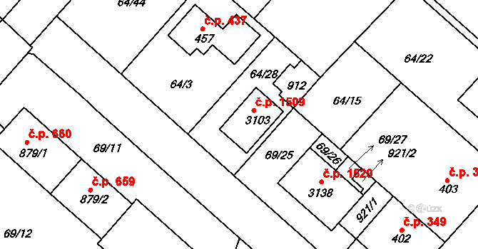 Neratovice 1509 na parcele st. 3103 v KÚ Neratovice, Katastrální mapa