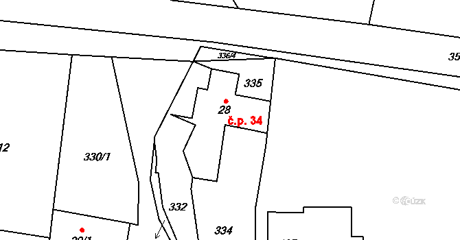 Chlístov 34, Hořičky na parcele st. 28 v KÚ Chlístov u Hořiček, Katastrální mapa