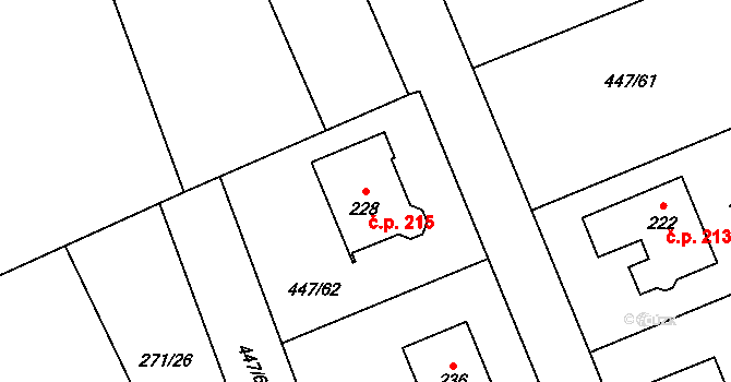 Blšany u Loun 215 na parcele st. 228 v KÚ Blšany u Loun, Katastrální mapa