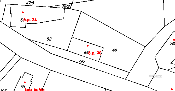 Heřmanice 30, Starý Jičín na parcele st. 48 v KÚ Heřmanice u Polomi, Katastrální mapa