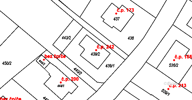 Děhylov 242 na parcele st. 439/2 v KÚ Děhylov, Katastrální mapa