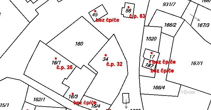 Boubská 32, Vimperk na parcele st. 34 v KÚ Boubská, Katastrální mapa