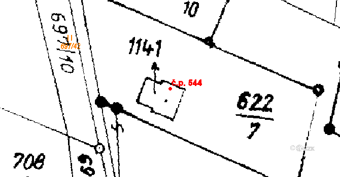 Písek 544 na parcele st. 1141 v KÚ Písek u Jablunkova, Katastrální mapa