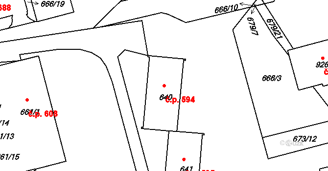 Žirovnice 594 na parcele st. 640 v KÚ Žirovnice, Katastrální mapa