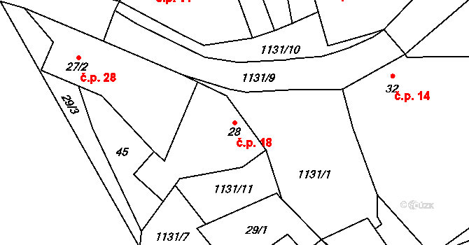 Přibenice 18, Lubenec na parcele st. 28 v KÚ Přibenice, Katastrální mapa