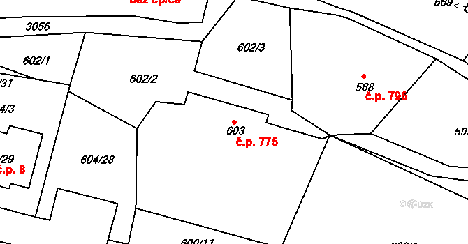 Rychnov nad Kněžnou 775 na parcele st. 603 v KÚ Rychnov nad Kněžnou, Katastrální mapa