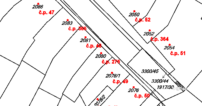 Pohořelice 276 na parcele st. 2080 v KÚ Pohořelice nad Jihlavou, Katastrální mapa