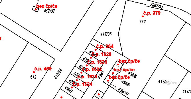 Bystřice pod Hostýnem 364 na parcele st. 439/2 v KÚ Bystřice pod Hostýnem, Katastrální mapa