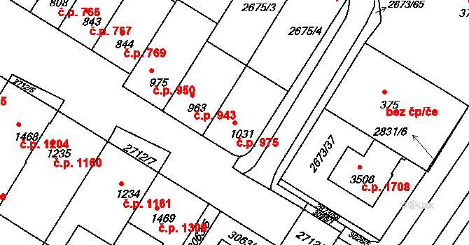 Bystřice pod Hostýnem 975 na parcele st. 1031 v KÚ Bystřice pod Hostýnem, Katastrální mapa