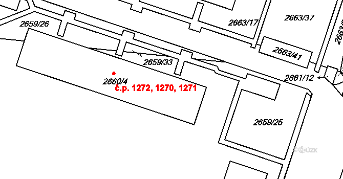 Holešov 1270,1271,1272 na parcele st. 2660/4 v KÚ Holešov, Katastrální mapa